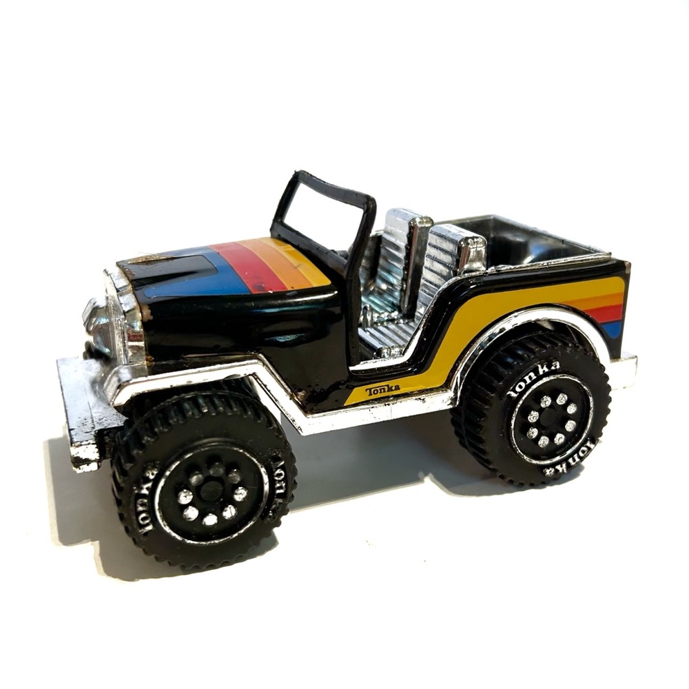 Vintage 1979 Tonka Jeep Truck Toy Car Black Silver Blue Red Yellow Stripes Buggy